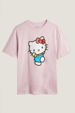 Camiseta cuello redondo rosada clara con diseño de Hello Kitty