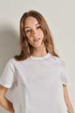 Camiseta unicolor crop top en algodón con cuello redondo