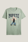 Camiseta verde con diseño de Popeye en frente y manga corta