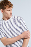 Camiseta unicolor a rayas oversize con cuello redondo