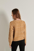Suéter cuello redondo kaki con texturas y silueta holgada