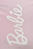 Camiseta rosada clara crop top con diseño blanco de Barbie