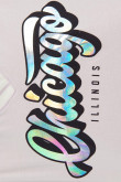 Camiseta lila clara oversize crop top con diseño college brillante y cuello en V