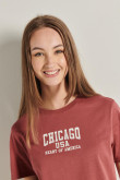 Camiseta unicolor manga corta con diseño college de Chicago