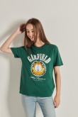 Camiseta verde con manga corta y diseño college de Garfield