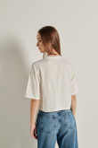 Camiseta crop top crema clara oversize con diseño college de Woodstock & Cambridge