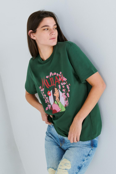 Camiseta unicolor manga corta con estampado de Mulan