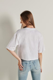 Camiseta crop top oversize blanca con diseño de Garfield en frente