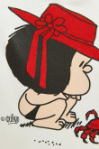 Buzo oversize crema claro con diseño de Mafalda y capota