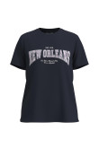 Camiseta unicolor con cuello redondo y texto college de New Orleans