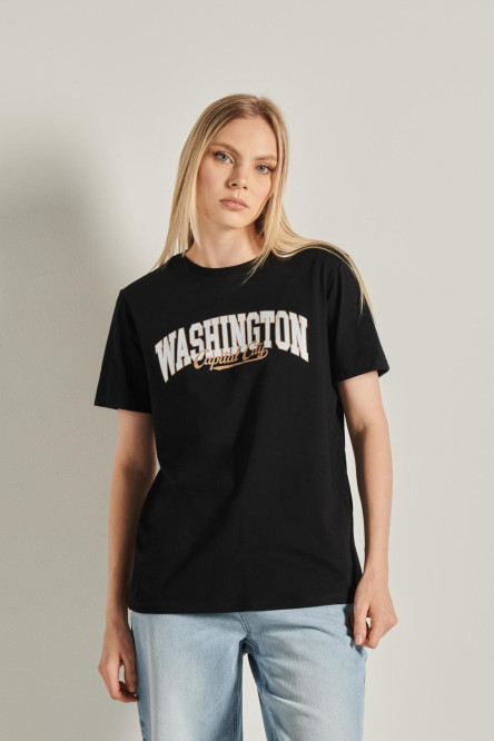 Camiseta unicolor con manga corta y texto college de Washington