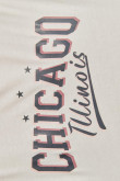 Camiseta crop top unicolor con diseño college y manga corta