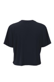 Camiseta unicolor crop top con cuello redondo y diseño college