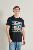 Camiseta azul con diseño del Pájaro Loco y cuello redondo