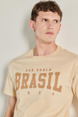Camiseta cuello redondo unicolor con arte college de Brasil