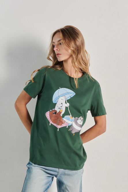 Camiseta unicolor con arte de Escandalosos y cuello redondo