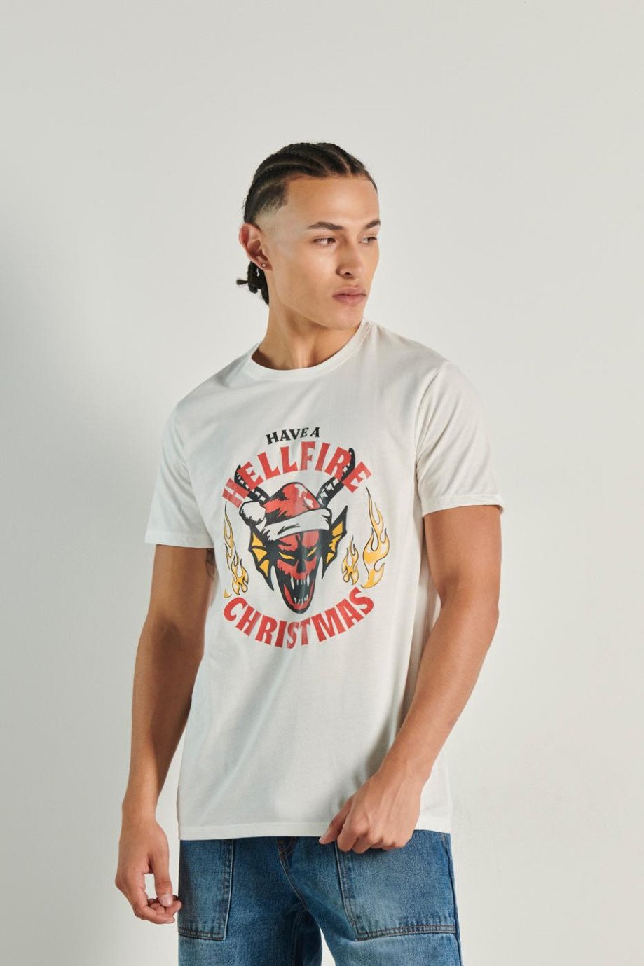 Camiseta unicolor con cuello redondo y diseño de navidad de Stranger Things