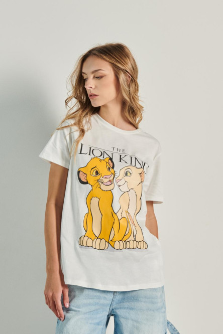 Camiseta unicolor en algodón manga corta y arte del Rey León