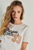 Camiseta en algodón unicolor con manga corta y diseño college