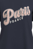Camiseta manga corta unicolor con diseño college de París