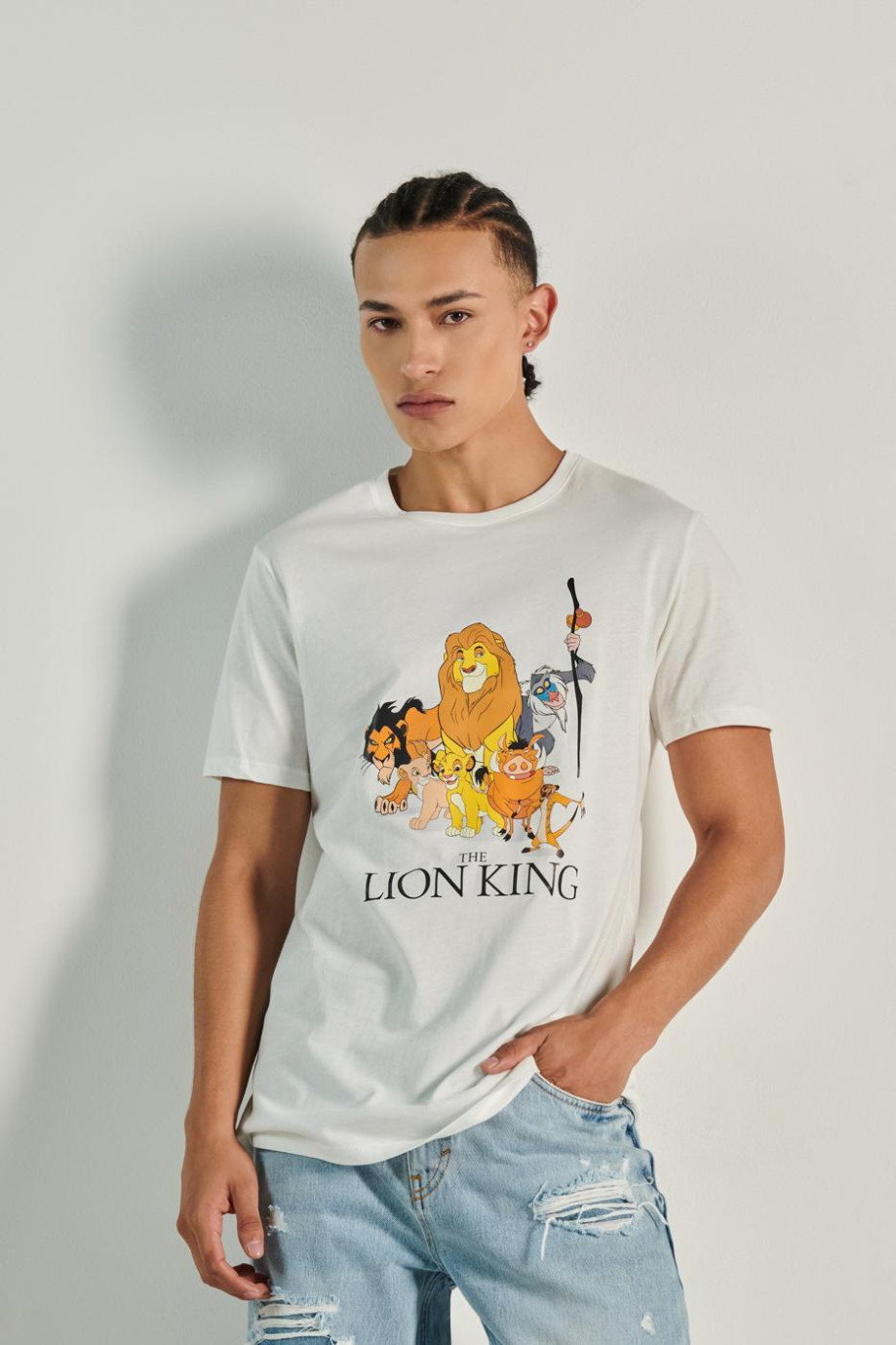 Camiseta en algodón unicolor con manga corta y diseño del Rey León