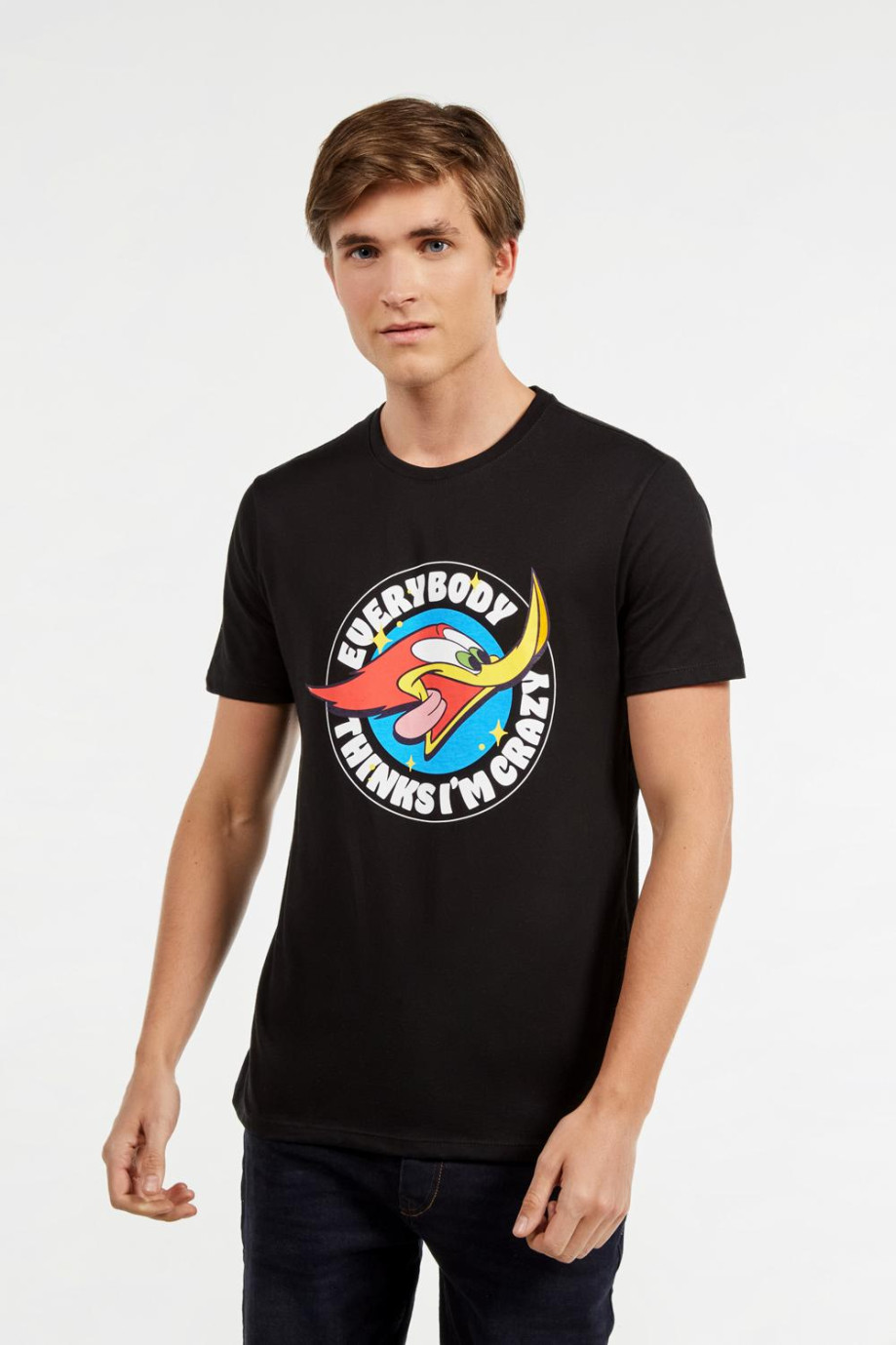 Camiseta manga corta negra con diseño del Pájaro Loco en frente
