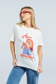 Camiseta crema clara con diseño de Chucky y manga corta