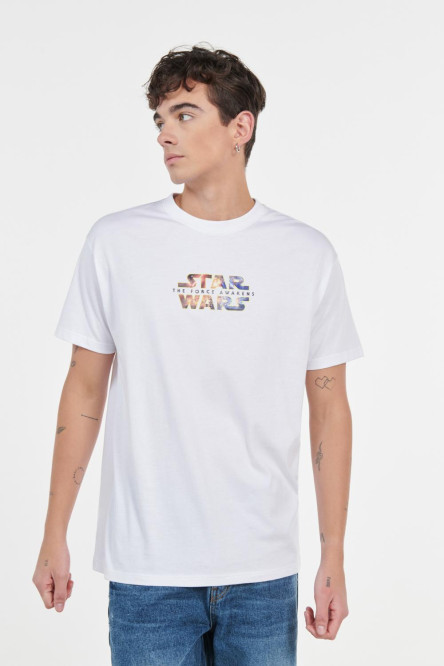 Camiseta oversize blanca con manga corta y diseños de Star Wars