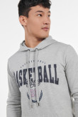 Buzo con capota gris claro con diseño college de básquetbol