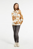 Buzo crema claro oversize con efecto tie dye, capota y texto estampado