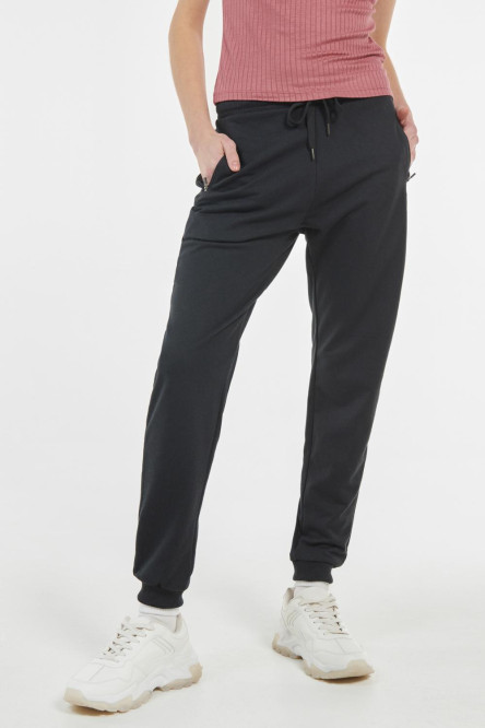 Pantalón jogger unicolor con bolsillos con cremallera