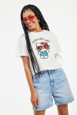 Camiseta crema clara crop top con estampado de Hello Kitty y cuello redondo