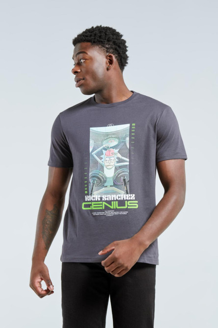 Camiseta manga corta gris con diseño de Rick and Morty