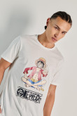 Camiseta manga corta crema clara con estampado de One Piece