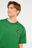 Camiseta verde intensa con cuello redondo oversize y bordado de Mickey