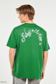 Camiseta verde intensa con cuello redondo oversize y bordado de Mickey