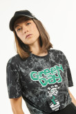 Camiseta cuello redondo negra tie dye con estampado de Green Day