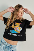 Camiseta unicolor crop top con manga corta y diseño de Garfield