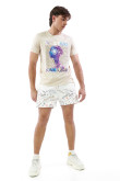 Camiseta unicolor estampada con manga corta y cuello redondo