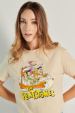 Camiseta crop top kaki clara con diseño de Los Picapiedra