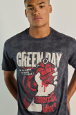 Camiseta cuello redondo negra tie dye y diseño de Green Day