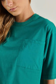 Camiseta crop top oversize unicolor con bolsillo y manga corta
