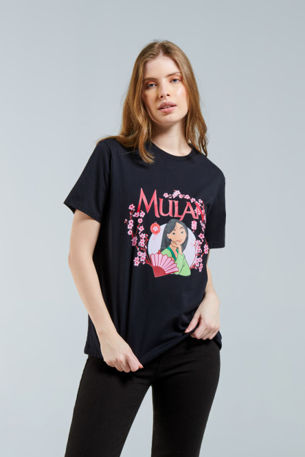 Camiseta unicolor manga corta con estampado de Mulan