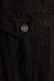 Chaqueta cropped negra de jean oversize con corte inferior y bolsillos