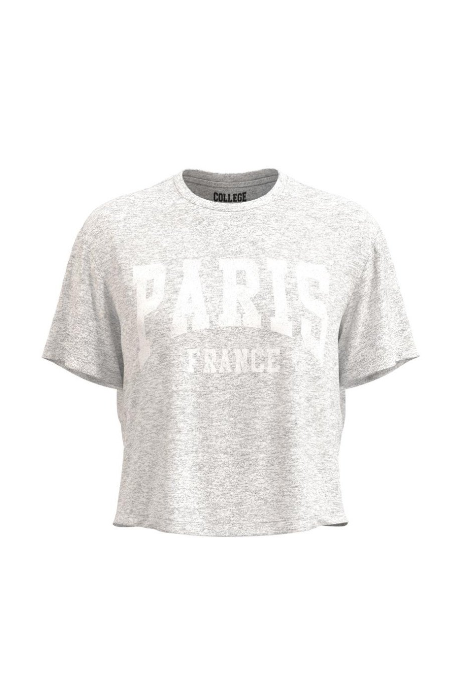 Camiseta unicolor crop top con cuello redondo y diseño college de París
