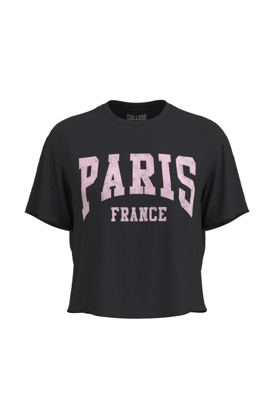 Camiseta unicolor crop top con cuello redondo y diseño college de París