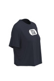 Camiseta crop top unicolor con manga corta y diseño college de USA