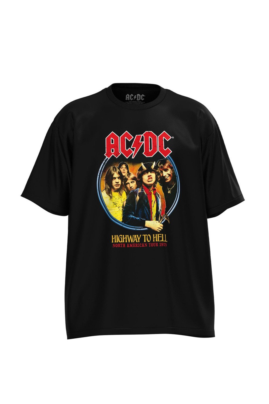 Camiseta negra manga corta oversize con diseño de AC/DC