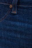 Jean jegging azul intenso con costuras cafés, bolsillos y tiro alto