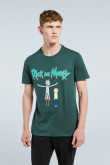 Camiseta verde oscura con cuello redondo y diseño de Rick and Morty